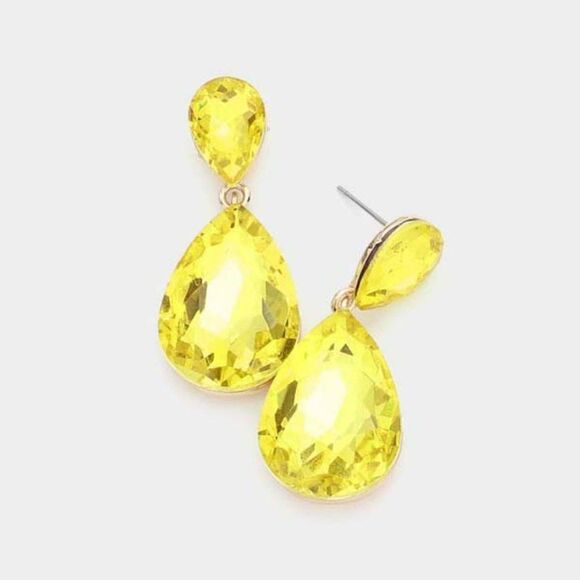 Yellow Crystal Teardrop Gold Earrings - Picture 3 of 5